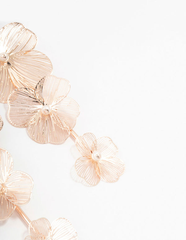 Rose Gold Lazercut Flower Drop Earrings
