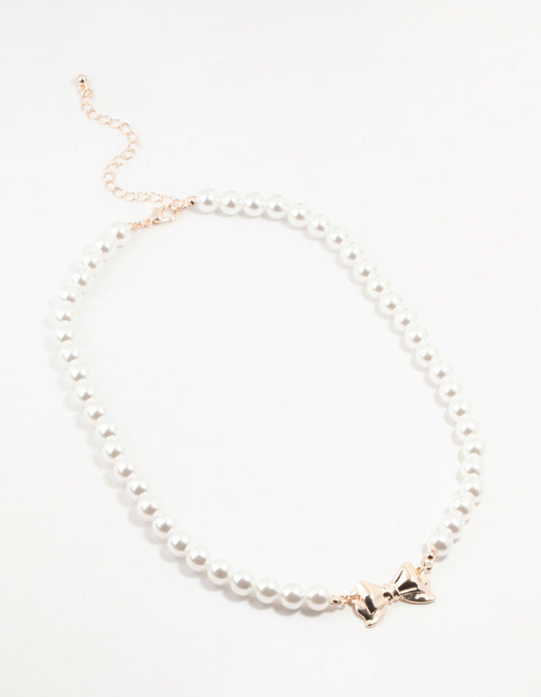 Rose Gold Pearl Bow Pendant Necklace