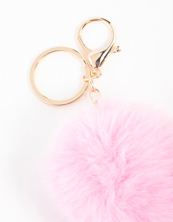 Pink Pom Pom Fabric Keychain