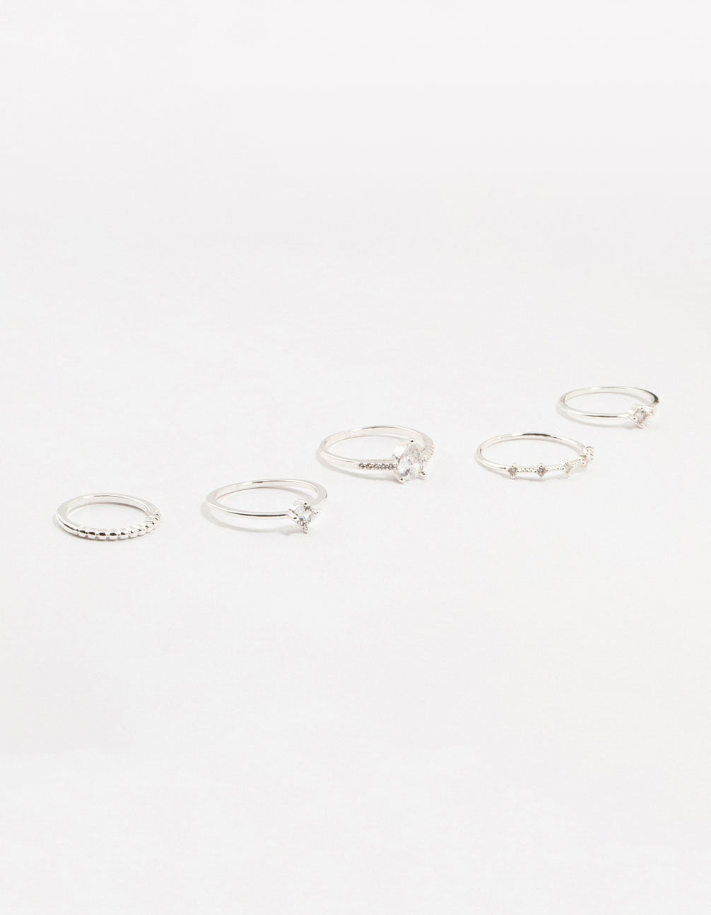 Silver Fine Pear Shaped Cubic Zirconia Rings 5-Pack