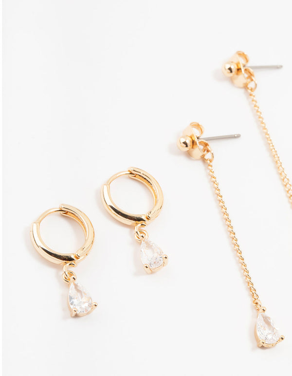 Gold Mixed Cubic Zirconia & Pearls Drop Earrings 3-Pack