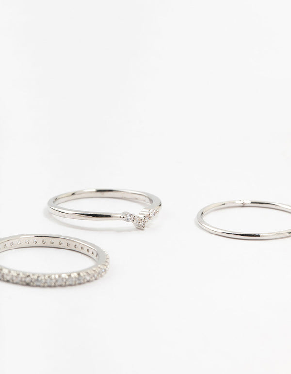 Silver Mixed Bow Cubic Zirconia Rings 6-Pack