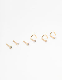 Gold Plated Surgical Steel Mixed Diamante Post Nose Studs 6-Pack - link has visual effect only