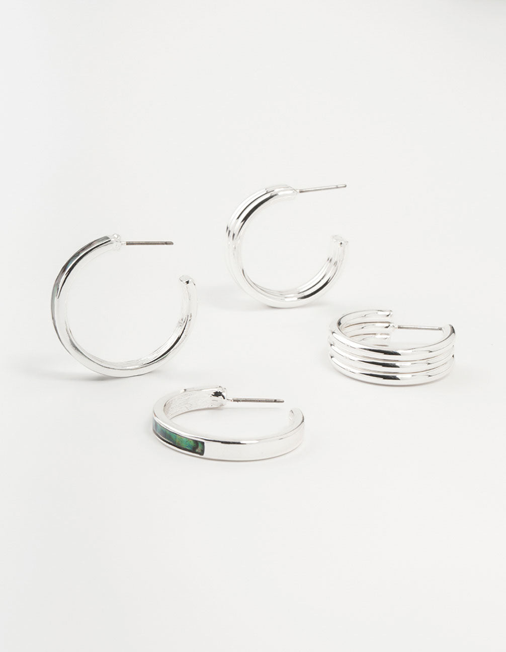 Silver Abalone Genuine Shell  Hoop Earrings 2-Pack