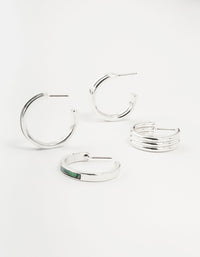 Silver Abalone Genuine Shell  Hoop Earrings 2-Pack - link has visual effect only