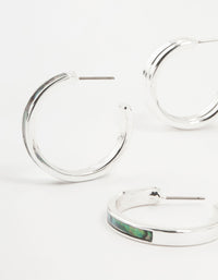 Silver Abalone Genuine Shell  Hoop Earrings 2-Pack - link has visual effect only
