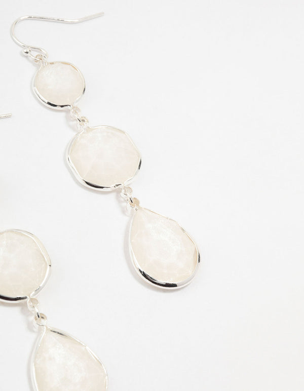 Silver 3 Row Resin Drop Earrings