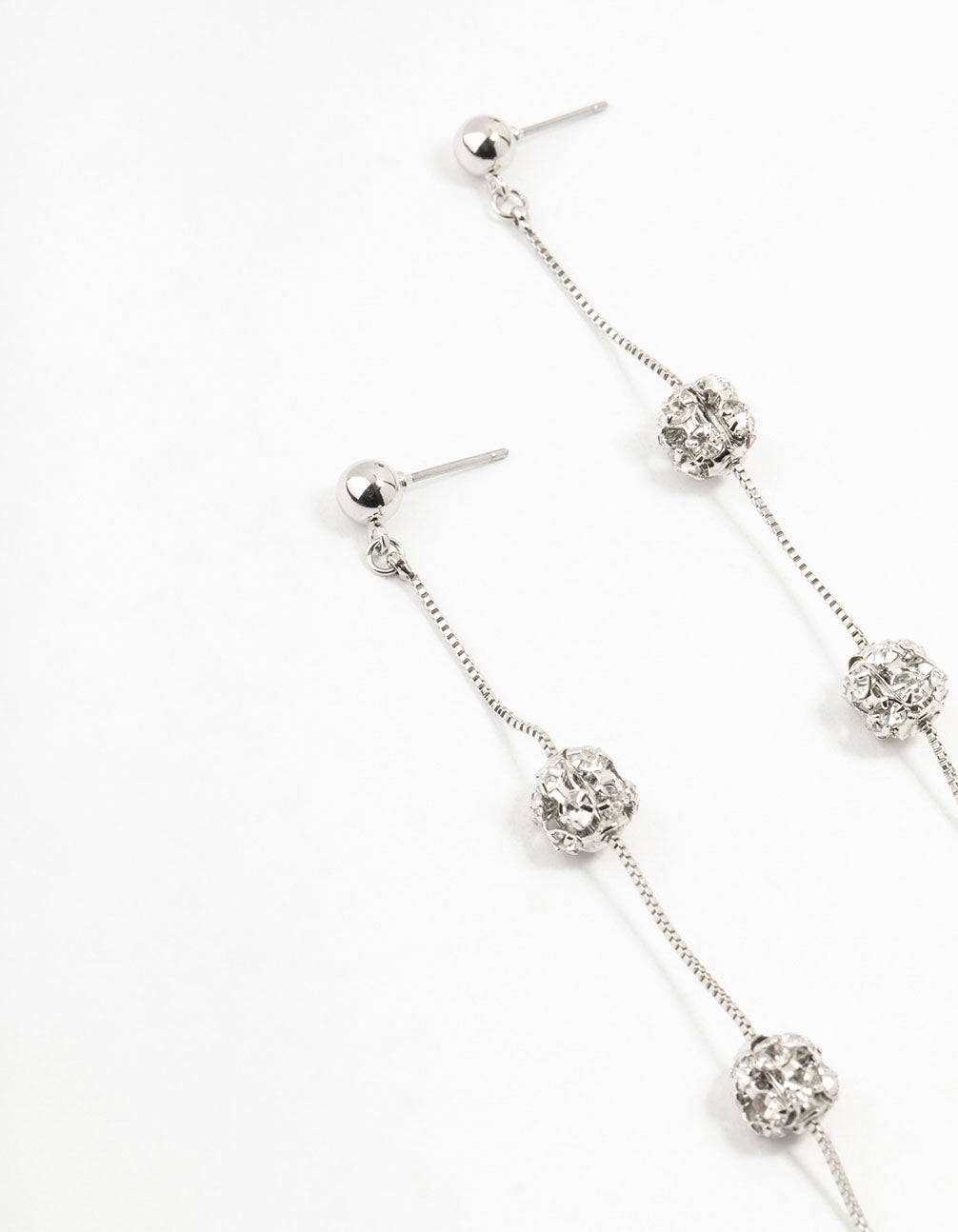 Silver 3 Row Diamante Ball Drop Earrings