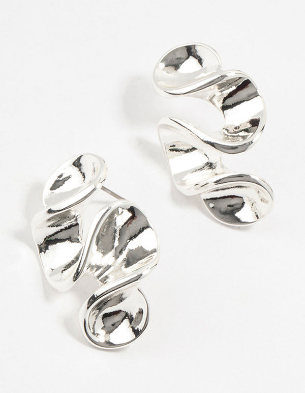 Molten Silver Crinkle Stud Earrings