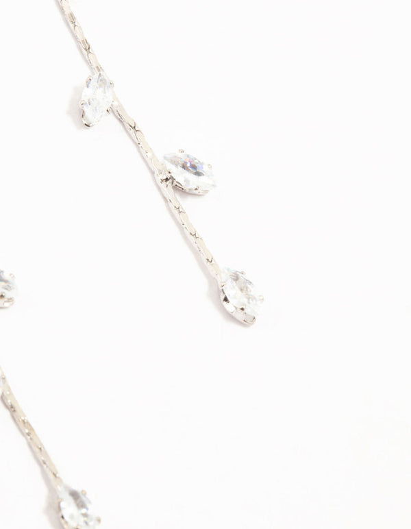 Silver Dainty Diamante Leaf Drop Earrings