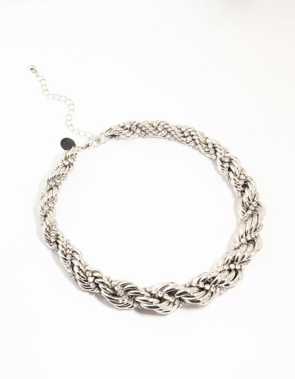 Silver Diamante Twisted Large Short Necklace