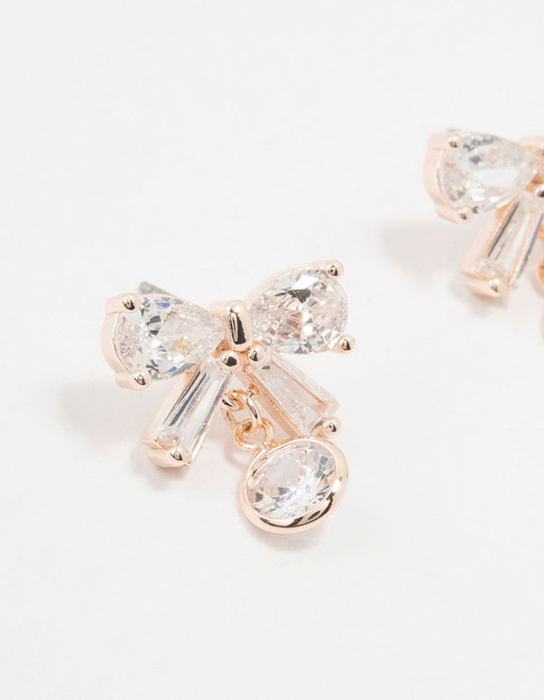 Rose Gold Plated Cubic Zirconia & Round Drop Earrings