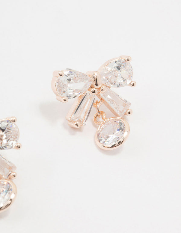 Rose Gold Plated Cubic Zirconia & Round Drop Earrings