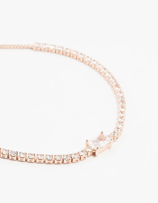 Rose Gold Plated Pave & Baguette Cubic Zirconia Bracelet