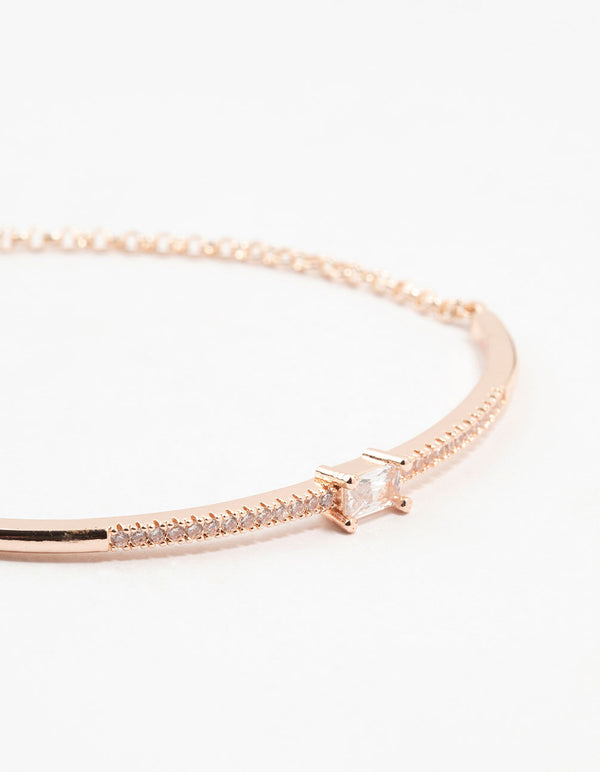 Rose Gold Plated Pave Baguette Cut Wrist Cuff