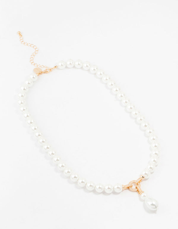 Pearl Gold Cubic Zirconia Short Necklace