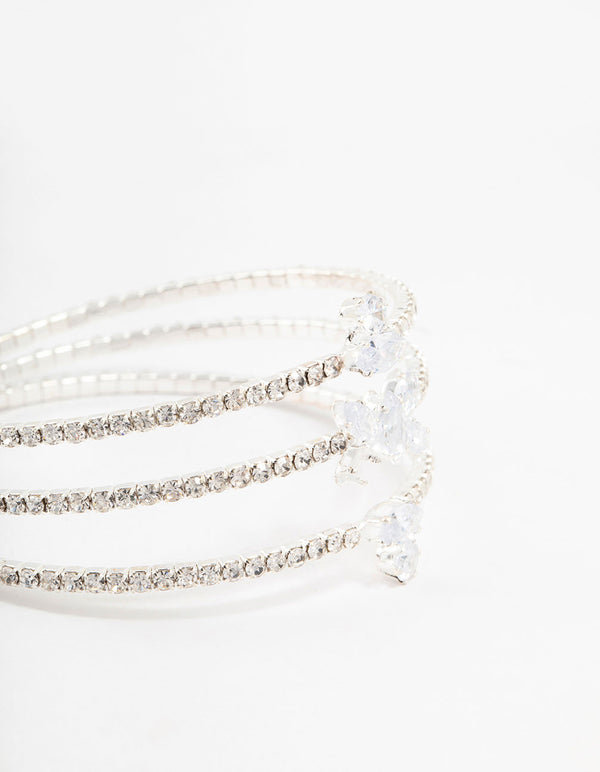 Silver Cubic Zirconia Butterfly Multirow Wrist Cuff