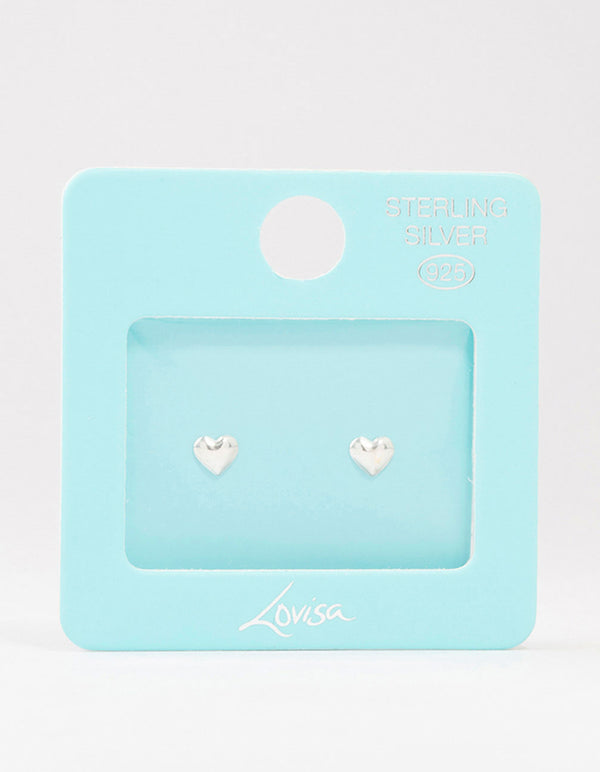 Sterling Silver Mini Puff Heart Stud Earrings