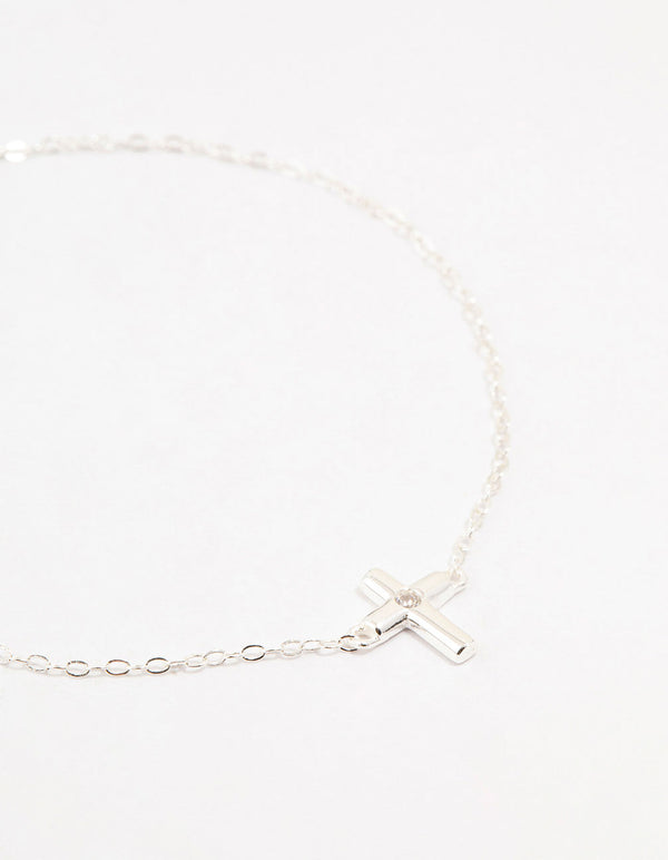 Sterling Silver Clean Cross Bracelet