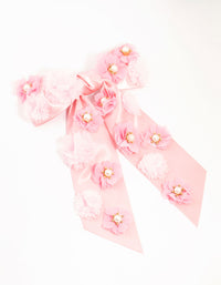 Pink Mixed Flowers Fabric Bow Clip - link has visual effect only