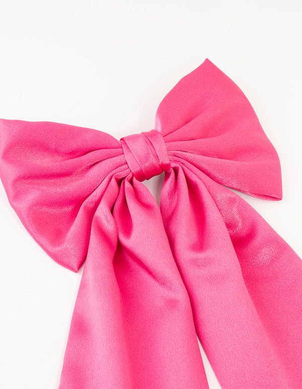 Hot Pink Satin Fabric Statement Bow Clip
