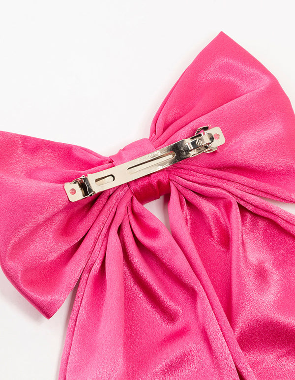 Hot Pink Satin Fabric Statement Bow Clip