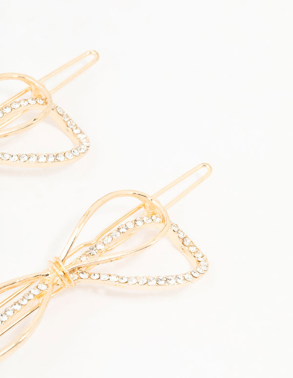 Gold Bow & Diamante Detailing Clips 2-Pack
