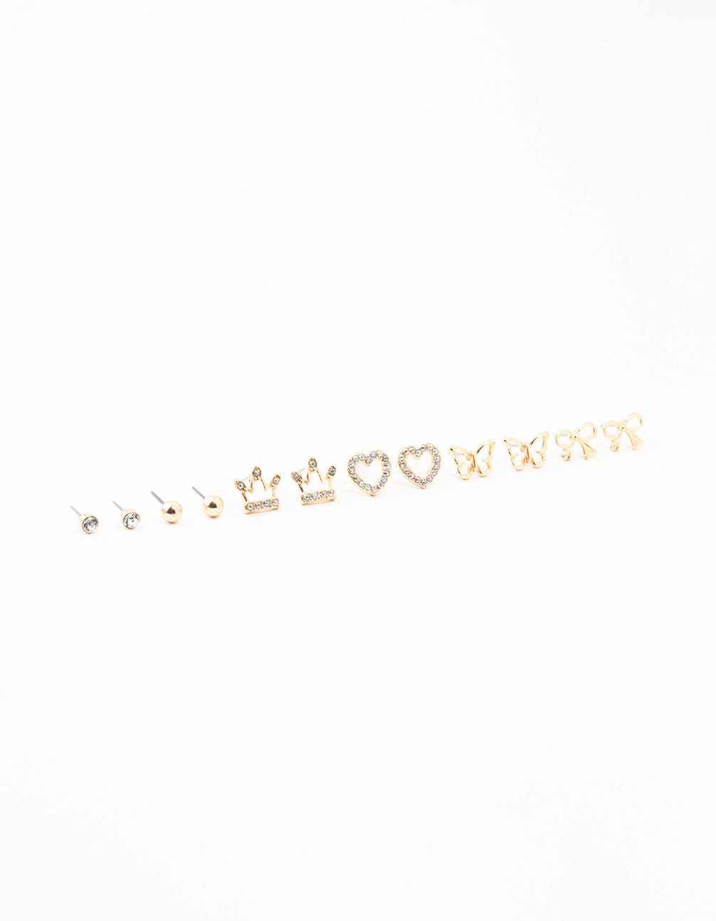 Kids Gold Diamante & Heart Stud Earrings Pack