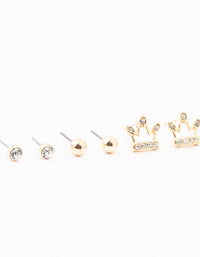 Kids Gold Diamante & Heart Stud Earrings Pack - link has visual effect only