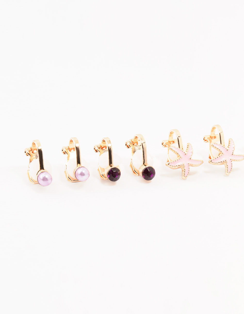 Kids Gold & Flower Sea Clip On Earrings