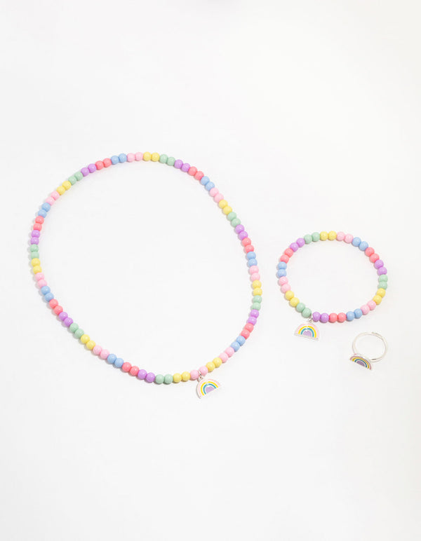 Kids Rainbow Bead Ring, Neck & Bracelet Pack