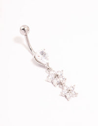 Surgical Steel Cubic Zirconia Pear Flower Drop Belly Bar - link has visual effect only