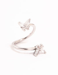 Surgical Steel Cubic Zirconia Twisted Double Butterfly Belly Bar - link has visual effect only