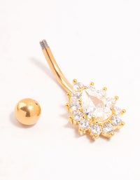Gold Plated Titanium Cubic Zirconia Spiked Pear Belly Bar - link has visual effect only
