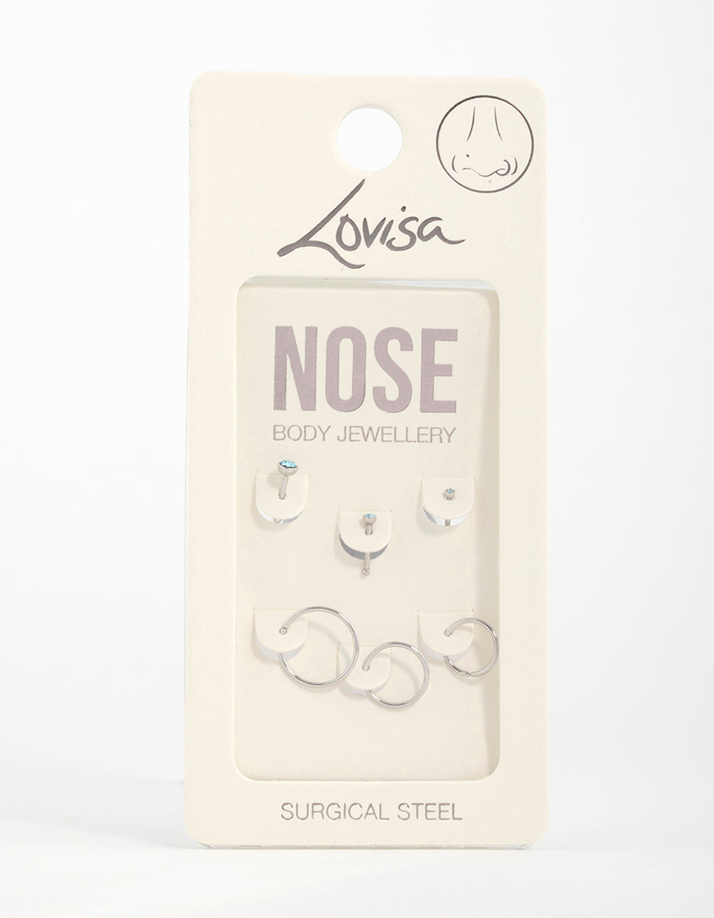 Surgical Steel Fine Graduating Cubic Zirconia Nose Ring & Stud 6-Pack