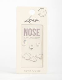 Surgical Steel Fine Graduating Cubic Zirconia Nose Ring & Stud 6-Pack - link has visual effect only