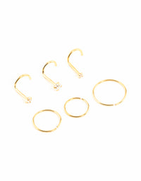 Gold Plated Surgical Steel Cubic Zirconia Nose Stud & Rings 6-Pack - link has visual effect only