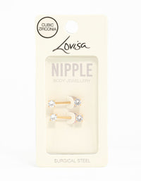 Gold Plated Surgical Steel Cubic Zirconia Nipple Bars 2-Pack - link has visual effect only