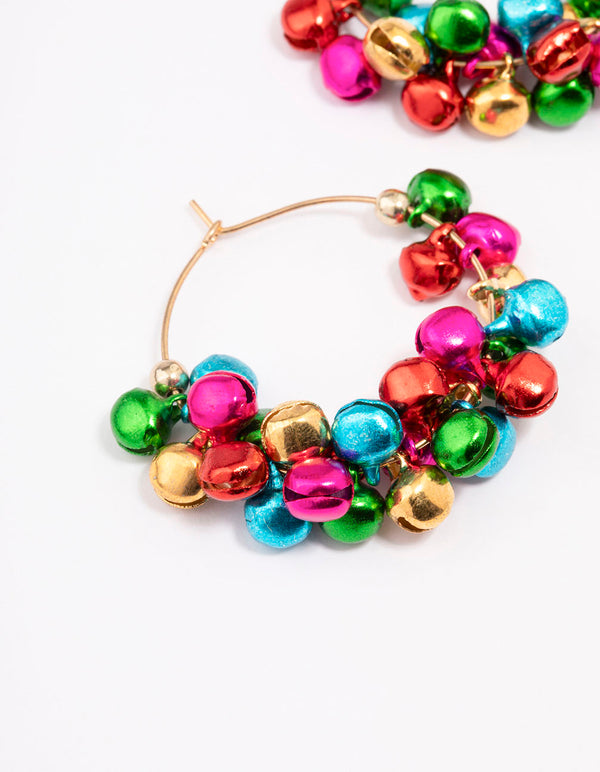 Colourful Bell Gold Hoop Earrings