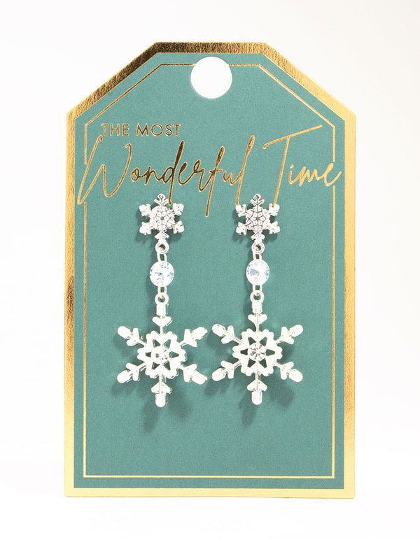 Silver Diamante Snowflake Drop Earrings