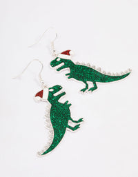 Green Glittery Dinosaur Drop Earrings - link has visual effect only