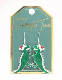 Green Glittery Dinosaur Drop Earrings - link has visual effect only