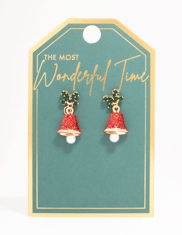 Red & Green Diamante Bell Earrings