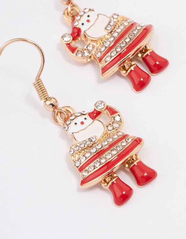 Gold Enamel Santa Earrings