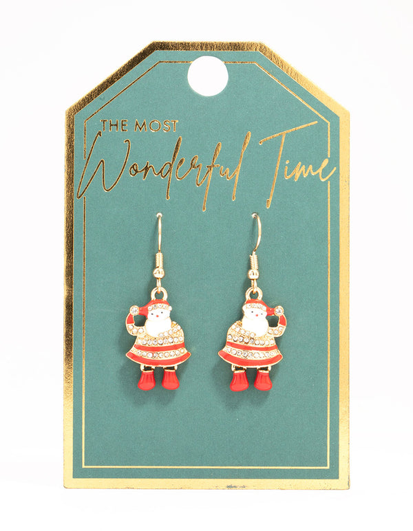 Gold Enamel Santa Earrings