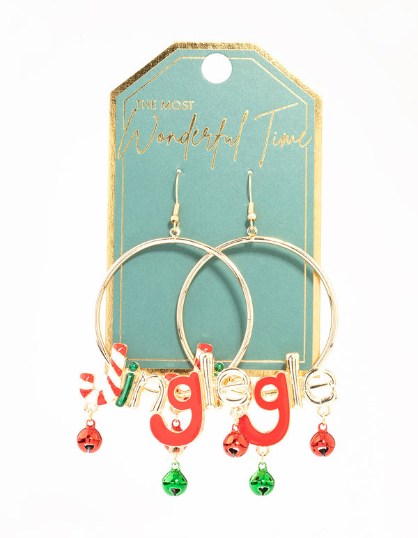 Gold Jingle Hoop Drop Earrings