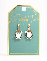 Penguin With Beanie Gold Drop Earrings - link has visual effect only