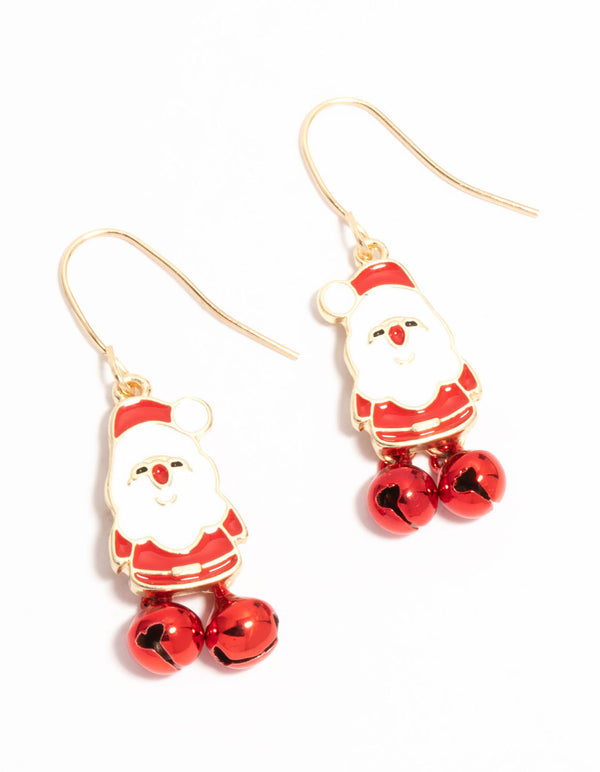 Red Santa & Bells Drop Earrings