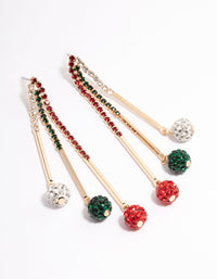 Red & Green Diamante Cup Chain Fireball Earrings - link has visual effect only