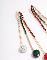 Red & Green Diamante Cup Chain Fireball Earrings - link has visual effect only